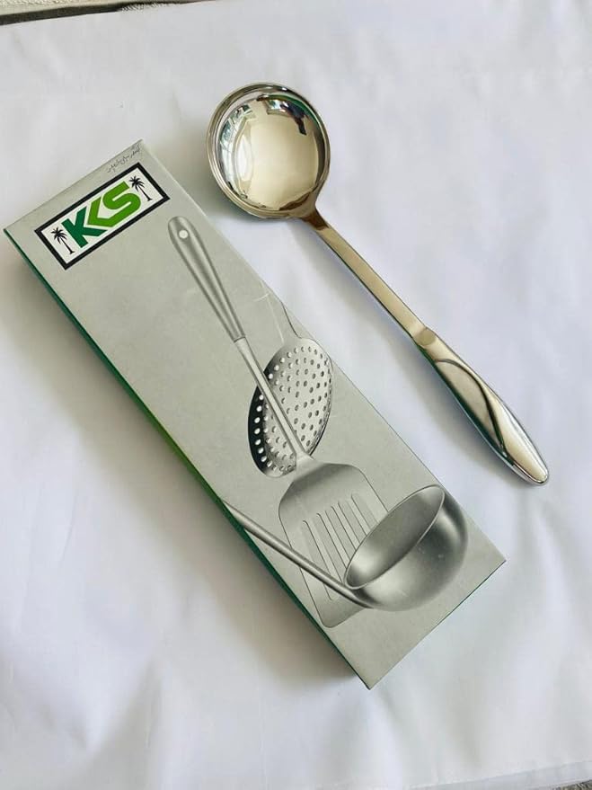 KKS Stainless Steel Heat Resistant Kitchen Cooking and Serving Spoon, Solid 14 inches, Silver