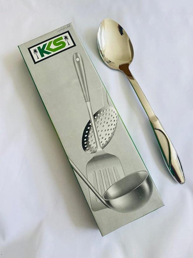 KKS Stainless Steel Heat Resistant Kitchen Cooking and Serving Spoon, Solid 14 inches, Silver