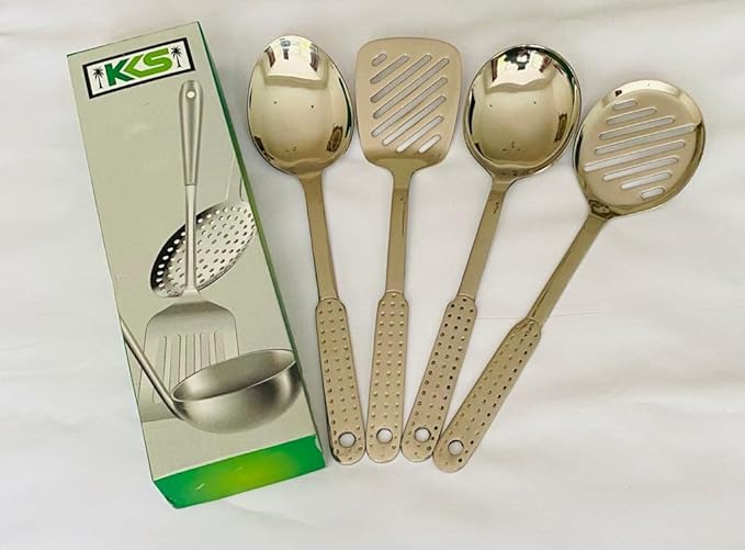 KKS Stainless Steel Heat Resistant Kitchen Cooking and Serving Spoon, Solid 10 inches, Sliver
