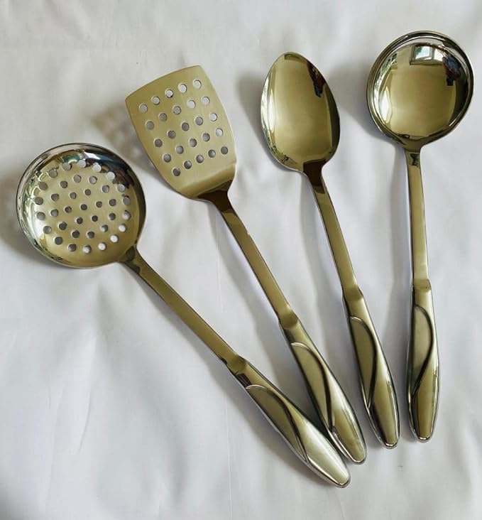 KKS Stainless Steel Heat Resistant Kitchen Cooking and Serving Spoon, Solid 14 inches, Silver