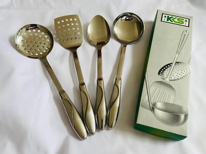 KKS Stainless Steel Heat Resistant Kitchen Cooking and Serving Spoon, Solid 14 inches, Silver